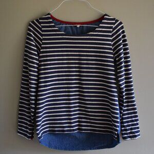 Joules Navy and White Striped Shirt with Denim Back